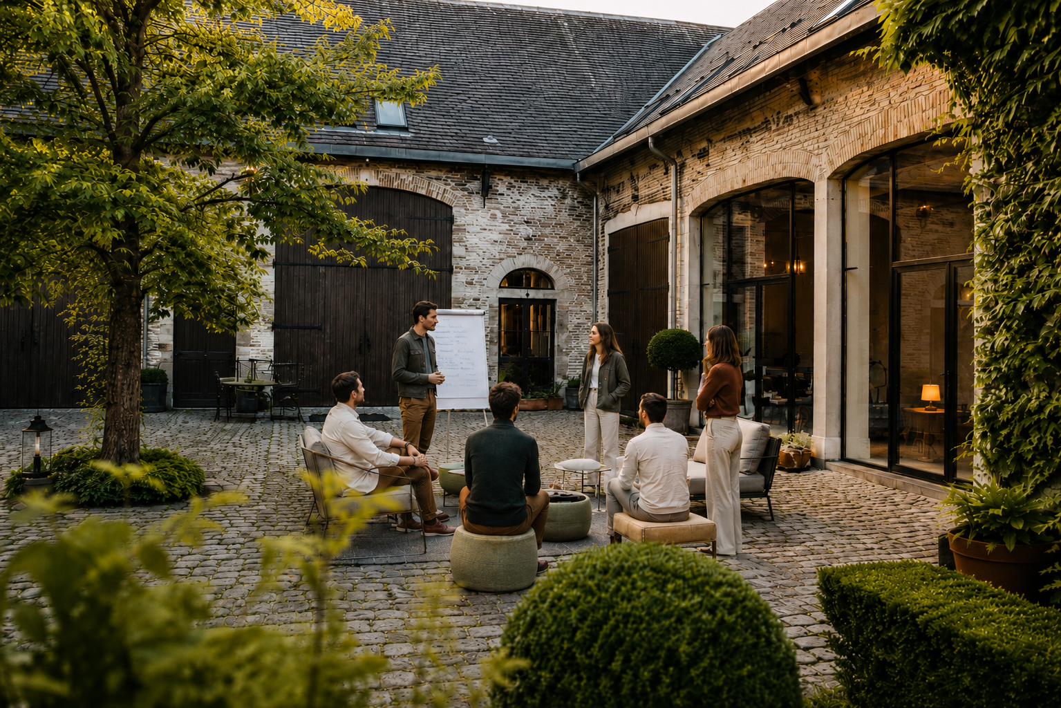 Team bei der Arbeit im Innenhof